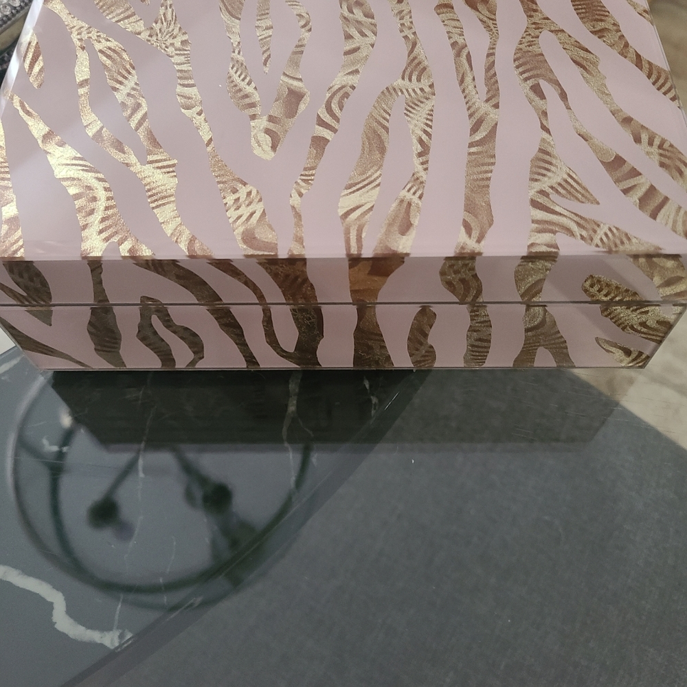 Pink and Gold Zebra Striped Jewelry Box